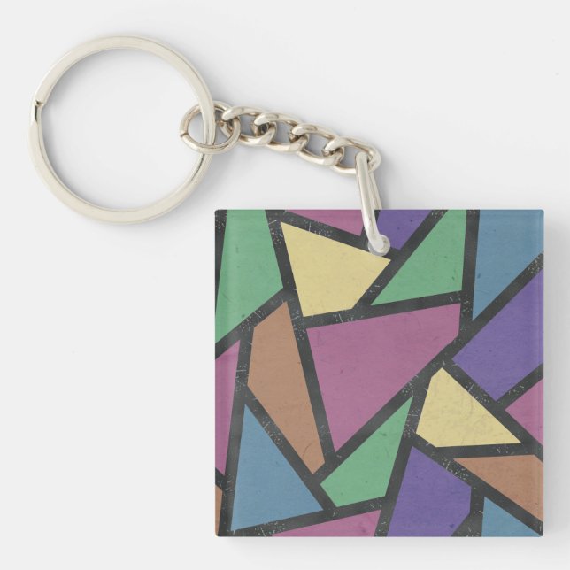 Muted rainbow colors mosaic pattern keychain (Front)