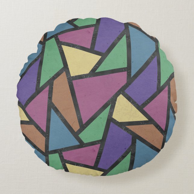 Muted rainbow colors mosaic pattern round pillow (Front)
