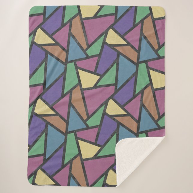 Muted rainbow colors mosaic pattern sherpa blanket (Front)