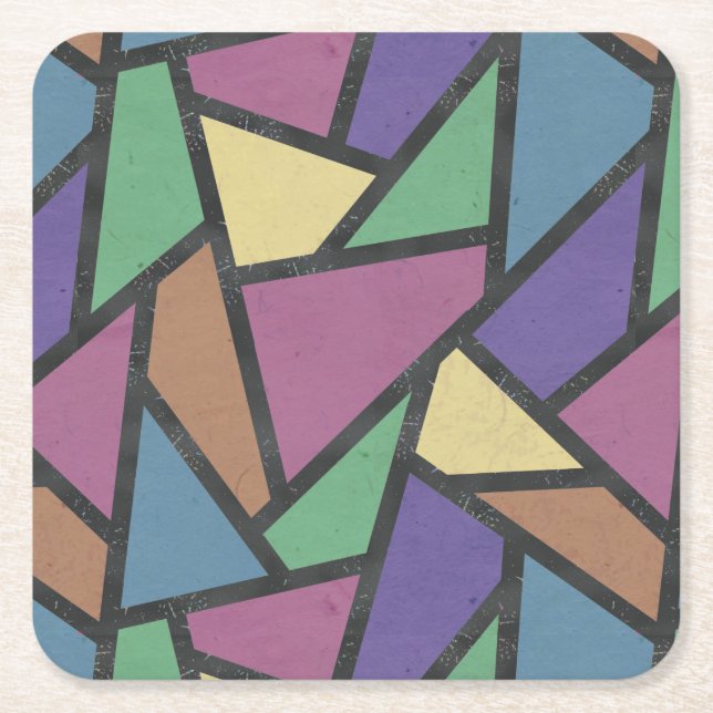 Muted rainbow colors mosaic pattern square paper coaster (Front)