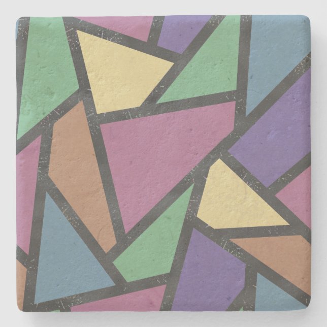 Muted rainbow colors mosaic pattern stone coaster (Front)