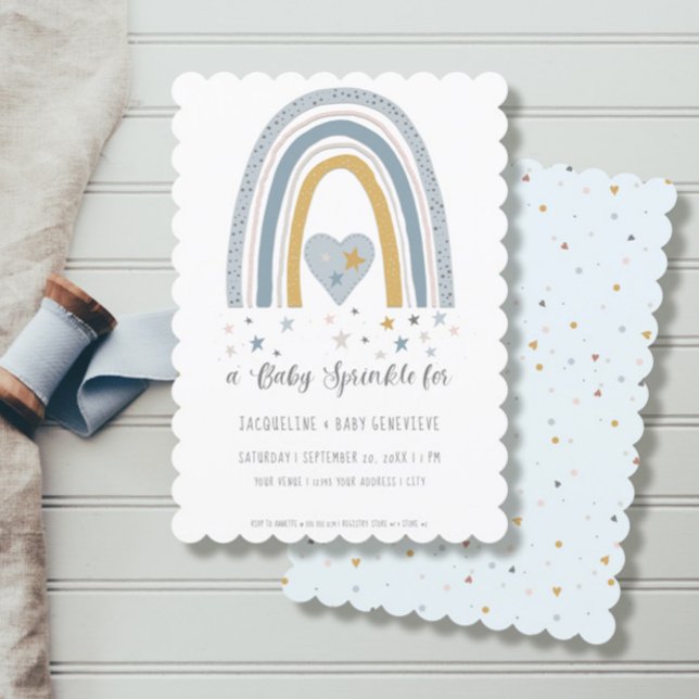 Muted Rainbow Dusty Blue Gold Boy Baby Shower Invitation (Creator Uploaded)