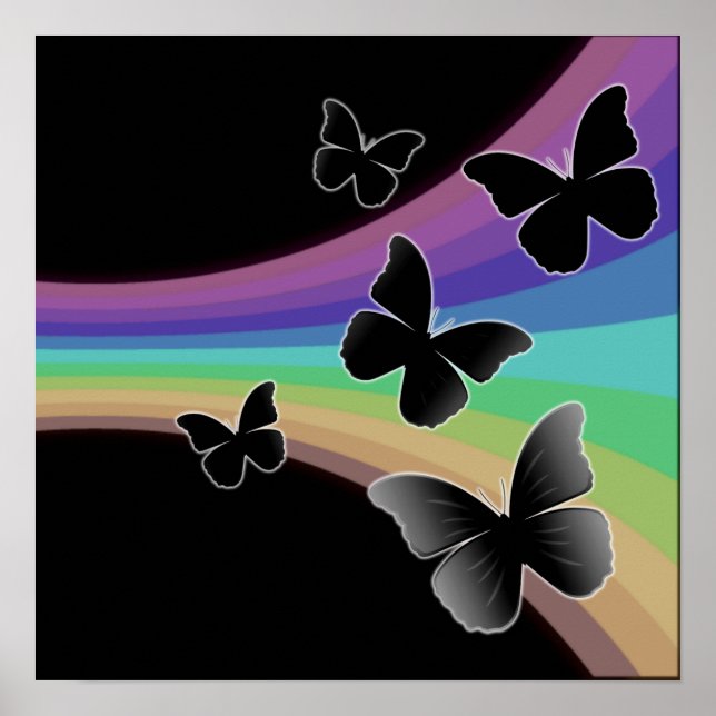 Muted Rainbow On Black - Butterflies Poster (Front)