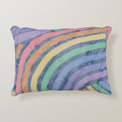 Muted Rainbow Pastel Curve Stripe Blue Accent Pillow