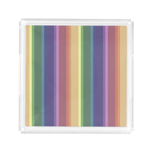 Muted rainbow stripes acrylic tray (Front)