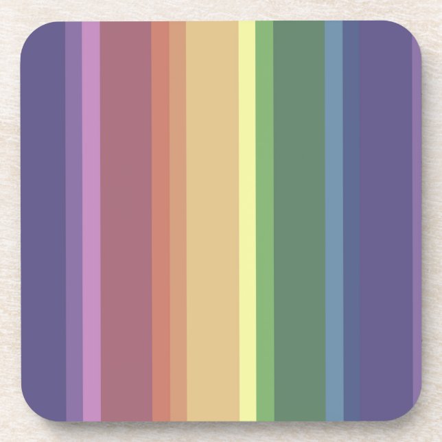 Muted rainbow stripes beverage coaster (Front)