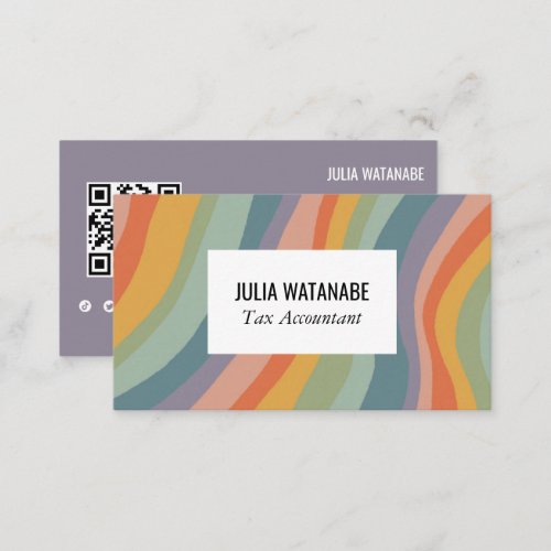 Muted Rainbow Stripes QR Code Social Media Chic Business Card