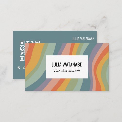 Muted Rainbow Stripes QR Code Social Media Chic Business Card