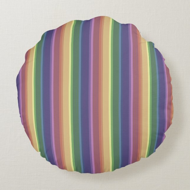 Muted rainbow stripes round pillow (Back)