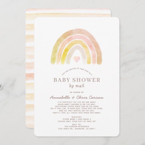 Muted Rainbow Watercolor Pink Baby Shower by Mail Invitation