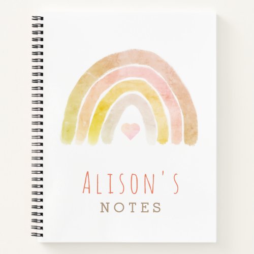 Muted Rainbow Watercolor White Notebook