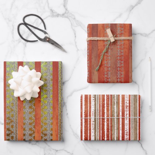 Muted Red and Green Stripe Fall Wrapping Paper Sheets