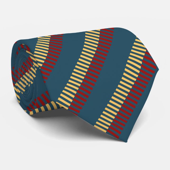 Muted Red Blue Yellow Unique Pattern Neck Tie (Rolled)