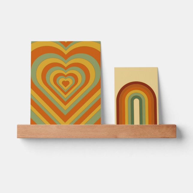Muted Retro Groovy Layered Heart Rainbow  Picture Ledge (Front)
