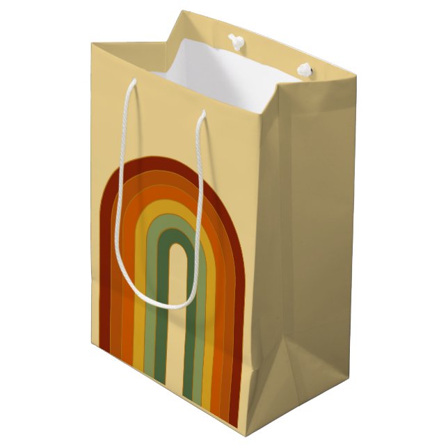 Muted Retro Groovy Layered Rainbow Aesthetic Medium Gift Bag (Front Angled)