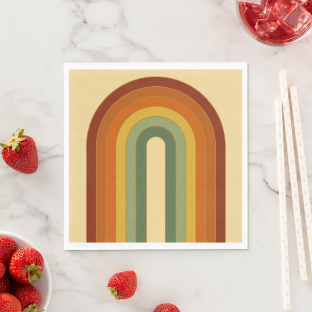 Muted Retro Groovy Layered Rainbow Luncheon Napkins (Insitu)