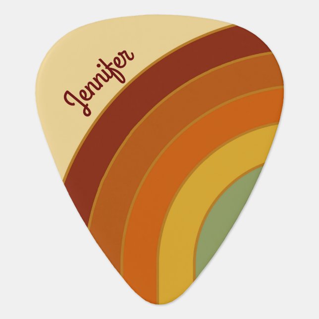 Muted Retro Layered Groovy Rainbow Name Guitar Pick (Front)