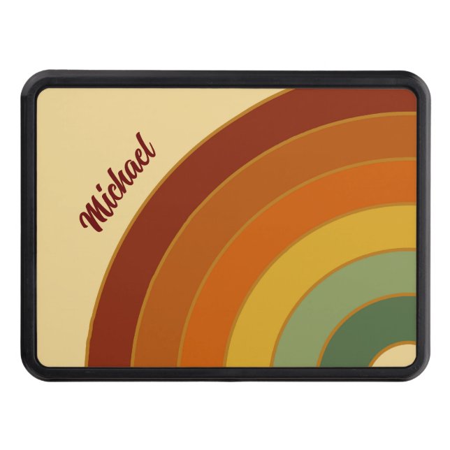 Muted Retro Layered Groovy Rainbow Name Hitch Cover (Front)