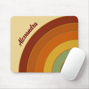 Muted Retro Layered Groovy Rainbow Name Mouse Pad