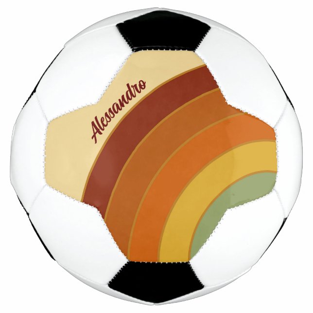 Muted Retro Layered Groovy Rainbow Name   Soccer Ball (Front)