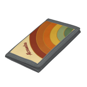 Muted Retro Layered Groovy Rainbow Name   Tri-fold Wallet