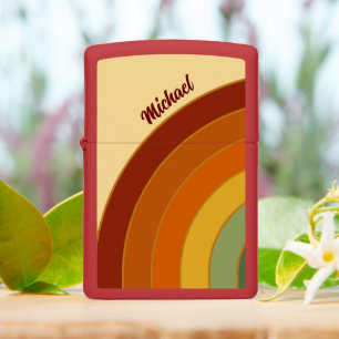 Muted Retro Layered Groovy Rainbow Name  Zippo Lighter