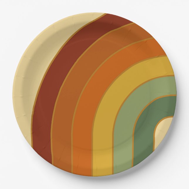 Muted Retro Layered Groovy Rainbow   Paper Plates (Front)