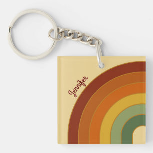 Muted Retro Layered Groovy Rainbow Square  Keychain
