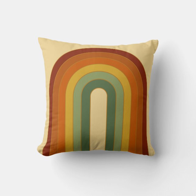 Muted Retro Rainbow Beige Throw Pillow (Front)