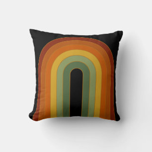 Muted Retro Rainbow Black Throw Pillow