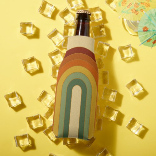 Muted Retro Seventies Groovy Layered Rainbow  Bottle Cooler