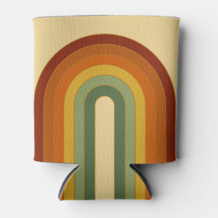 Muted Retro Seventies Groovy Layered Rainbow  Can Cooler