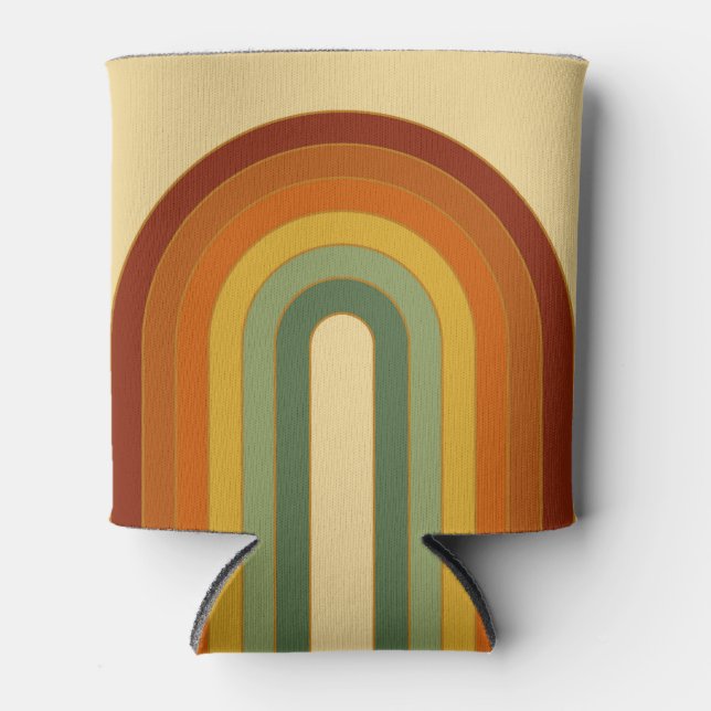 Muted Retro Seventies Groovy Layered Rainbow  Can Cooler (Front)