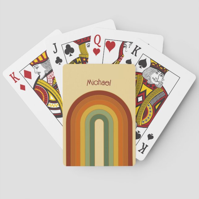 Muted Retro Seventies Groovy Layered Rainbow   Poker Cards (Back)
