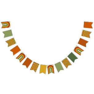 Muted Retro Seventies Groovy Rainbow Heart Bunting Flags