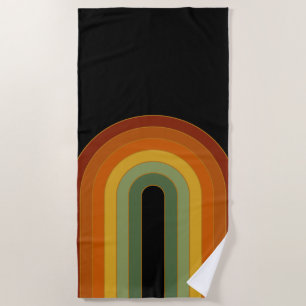 Muted Retro Seventies Rainbow Black Beach Towel