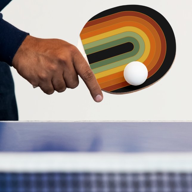 Muted Retro Seventies Rainbow Black Ping Pong Paddle (Insitu)