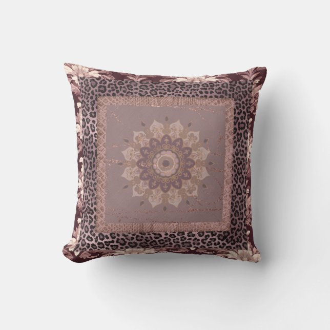 Muted rose mocha mousse damask throw pillow (Front)