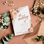 Muted Rose Pampas Terracotta Boho Photo Wedding Invitation<br><div class="desc">Invite your friends and loved ones to an elegant fall terracotta bohemian themed wedding with this chic photo invitation featuring a calligraphy lettering accented with hand-drawn watercolor muted roses,  pampas grass and palm leaf.</div>