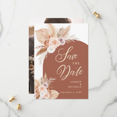 Muted Rose Pampas Terracotta Boho Photo Wedding Save The Date