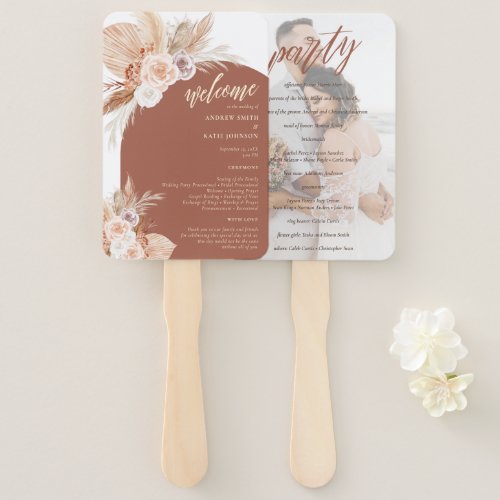 Muted Rose Pampas Terracotta Boho Wedding Program Hand Fan