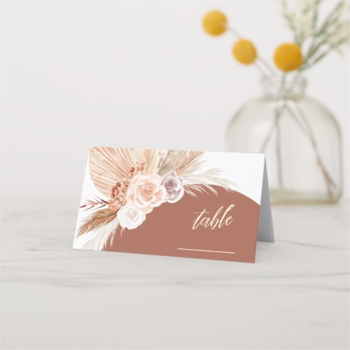 Muted Rose Pampas Terracotta Boho Wedding Table Place Card