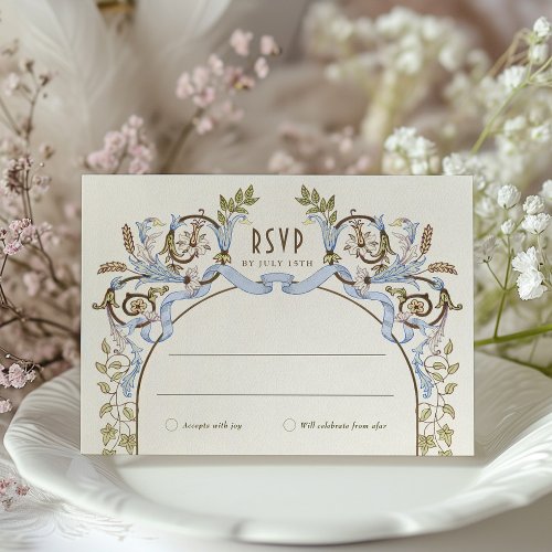 Muted Royal Victorian Wedding RSVP Vintage Florals Invitation