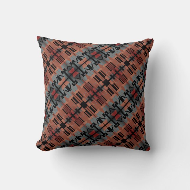 Muted Rust Slate Blue Black Mediterranean Diagonal Throw Pillow (Front)