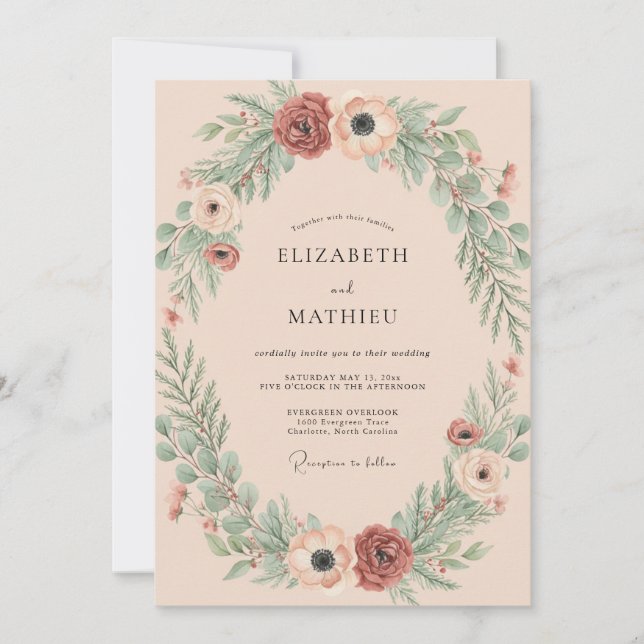 Muted Rust Wreath Wedding Invitation (Front)