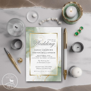 Muted Sage Abstract Marble Wedding Invitation