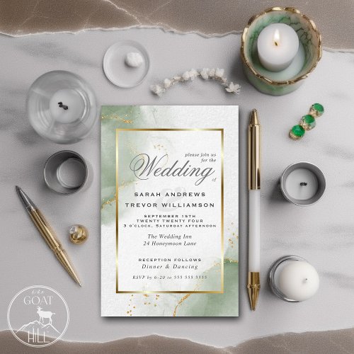 Muted Sage Abstract Marble Wedding  Invitation