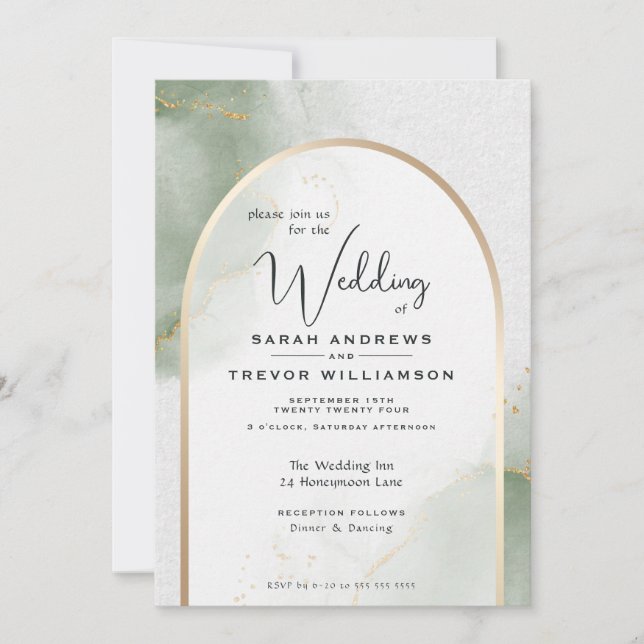 Muted Sage Abstract Wedding Invitation (Front)