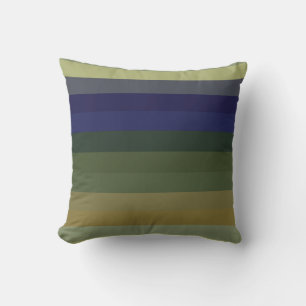 Muted Sage Blues & Olive Green Stripes Throw Pillow