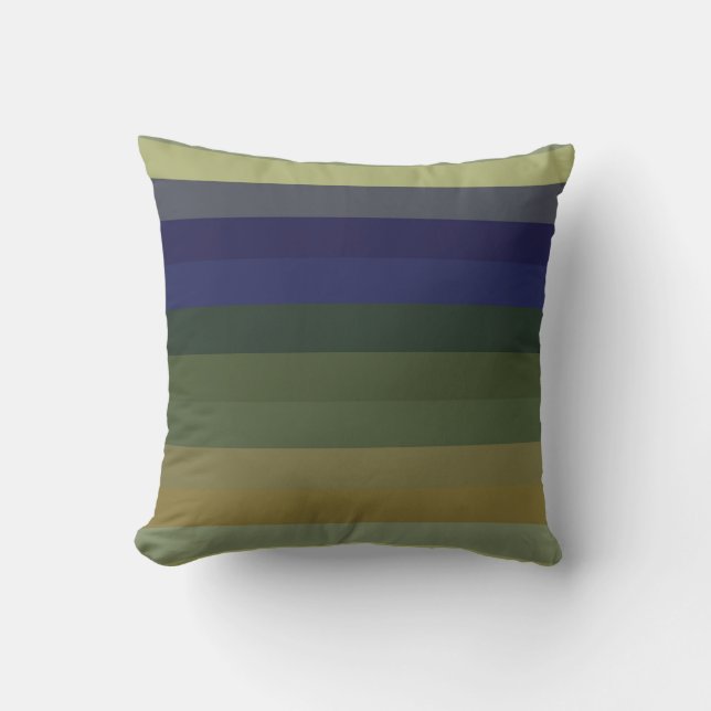 Muted Sage Blues & Olive Green Stripes  Throw Pillow (Front)